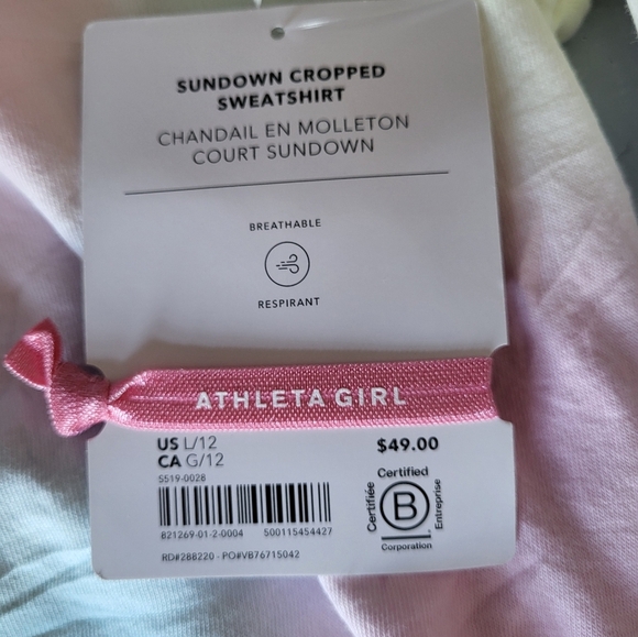 NEW- Athleta Pastel Tie-Dye Sweatshirt Crop, Size Large (12) - Picture 4 of 5